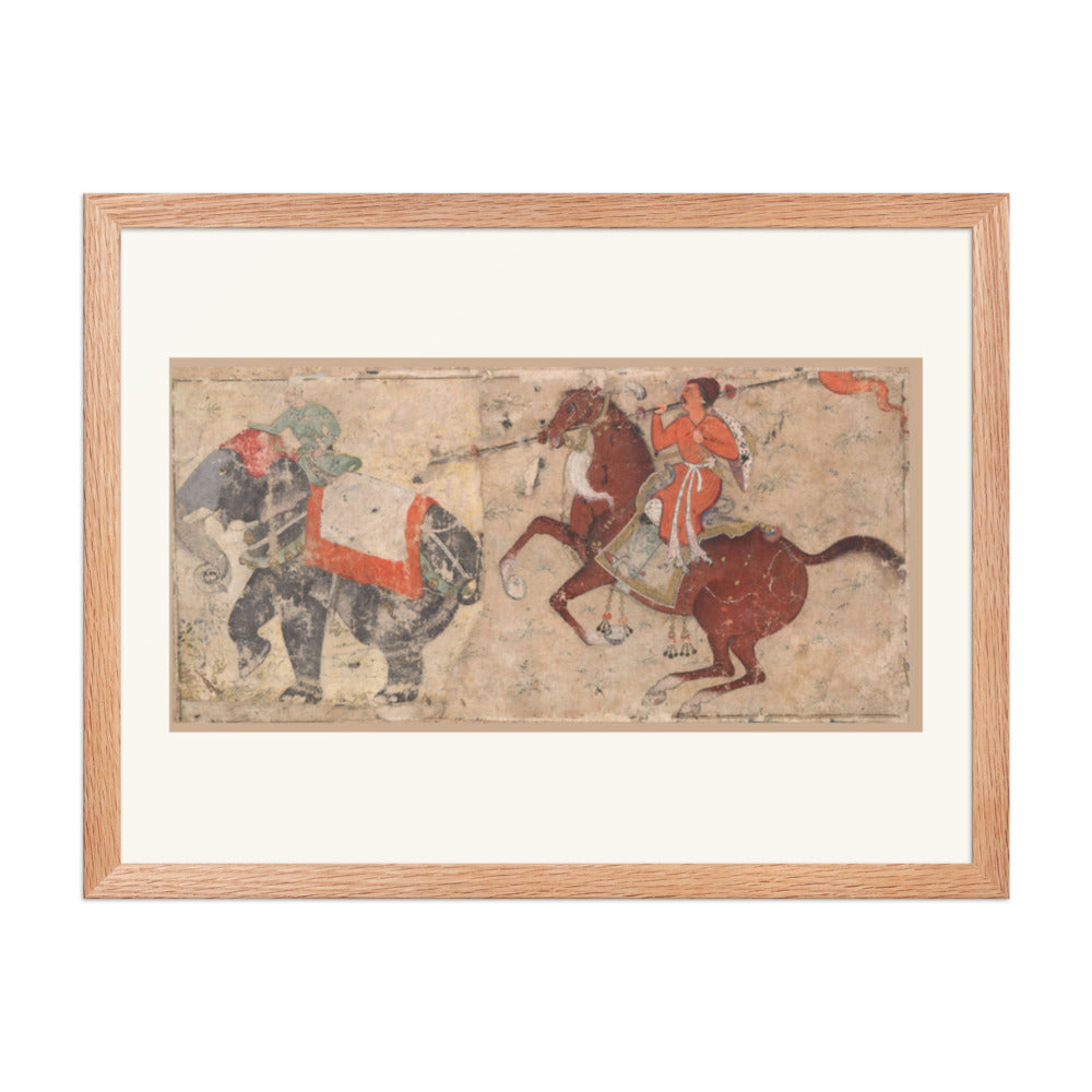 Elephant and Mahout in Combat with Mounted Spearman – Restored Mughal Wall Art — view 5
