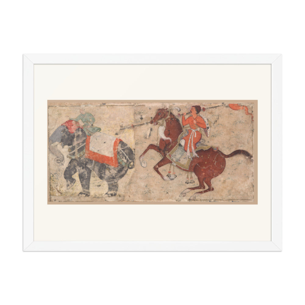 Elephant and Mahout in Combat with Mounted Spearman – Restored Mughal Wall Art — view 6