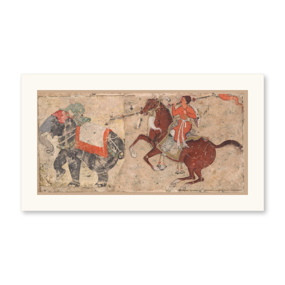 Elephant and Mahout in Combat with Mounted Spearman – Restored Mughal Wall Art — view 7