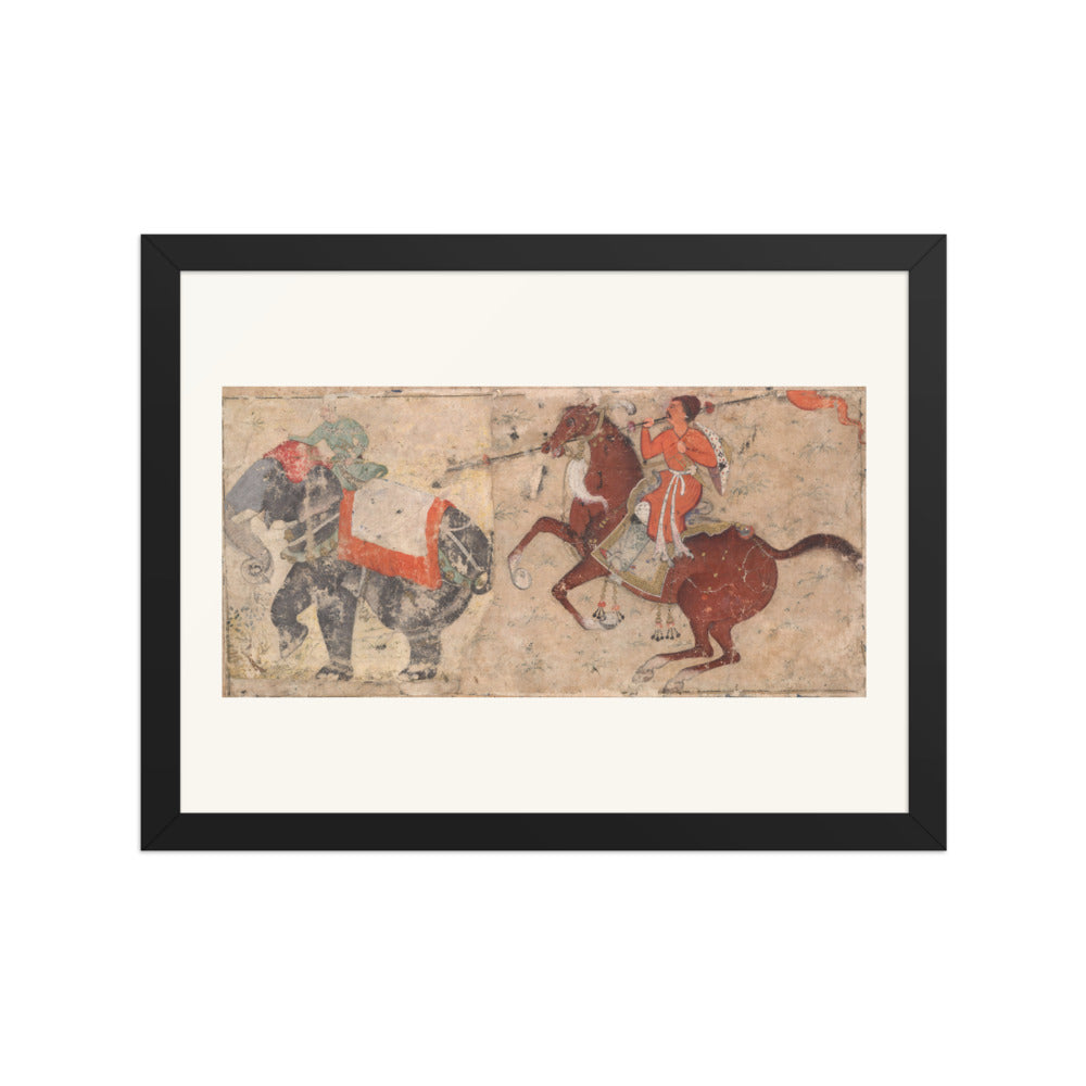 Elephant and Mahout in Combat with Mounted Spearman – Restored Mughal Wall Art — view 4