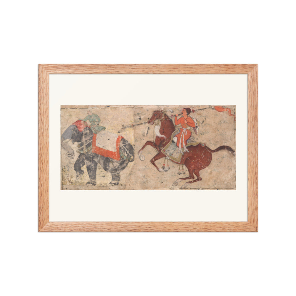 Elephant and Mahout in Combat with Mounted Spearman – Restored Mughal Wall Art — view 5