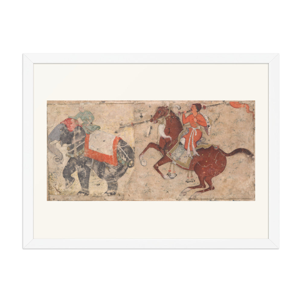 Elephant and Mahout in Combat with Mounted Spearman – Restored Mughal Wall Art — view 3