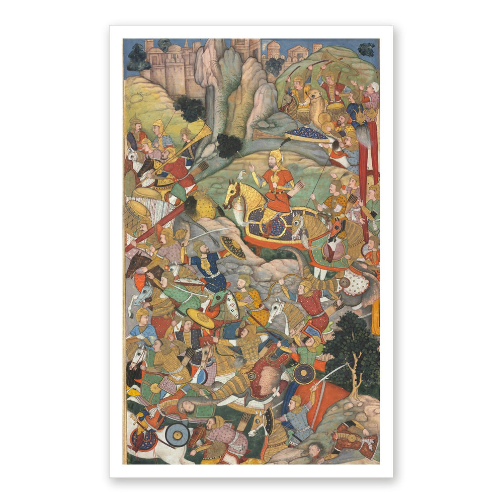 Humayun Defeating the Afghans Before Reconquering India — Akbarnama Folio, circa 1590 — Restored Mughal Wall Art — view 7