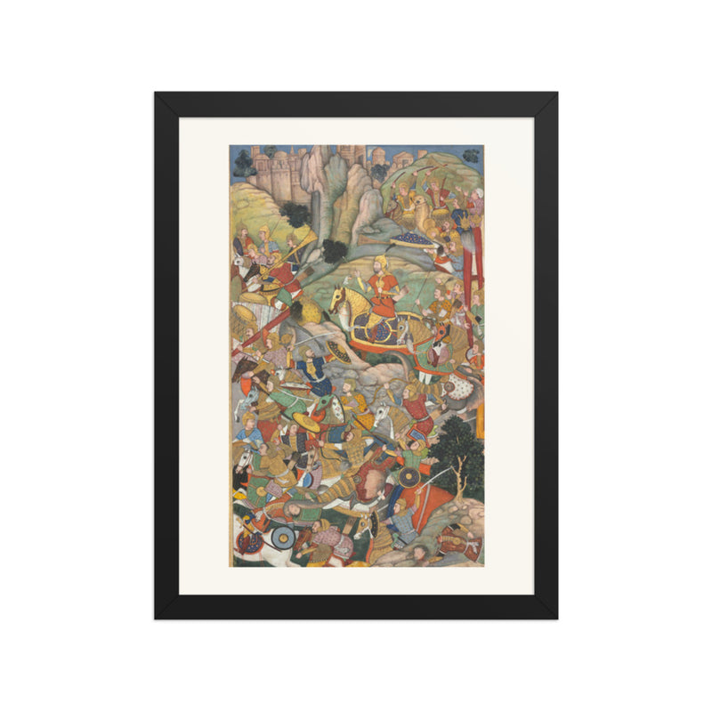 Humayun Defeating the Afghans Before Reconquering India — Akbarnama Folio, circa 1590 — Restored Mughal Wall Art
