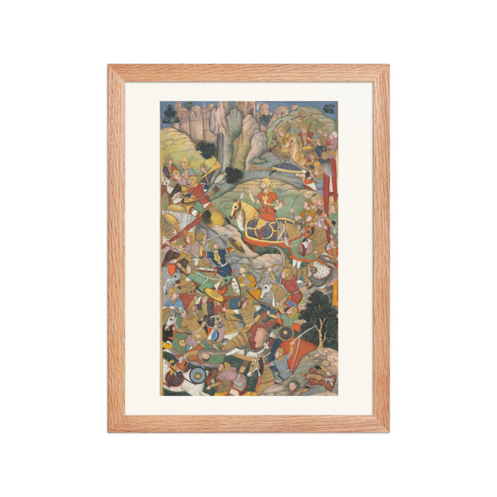 Humayun Defeating the Afghans Before Reconquering India — Akbarnama Folio, circa 1590 — Restored Mughal Wall Art — view 2