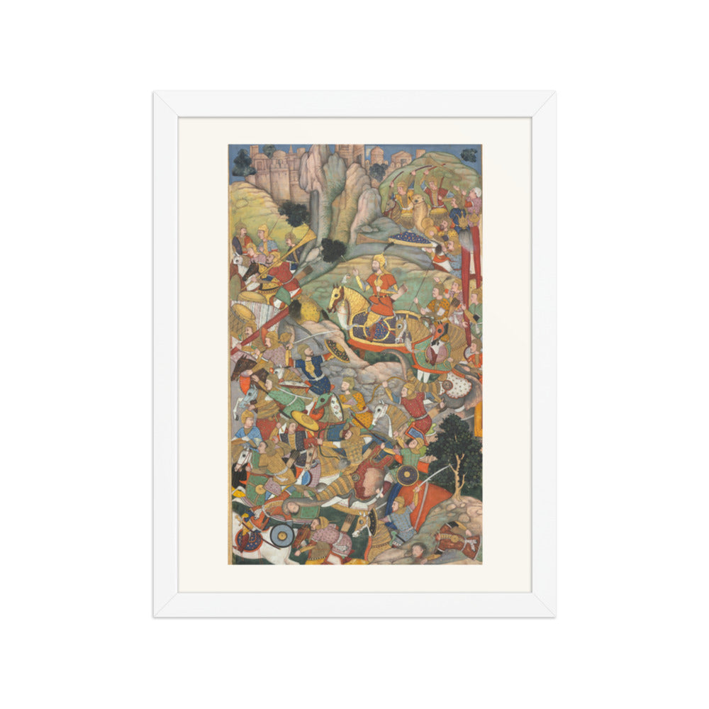 Humayun Defeating the Afghans Before Reconquering India — Akbarnama Folio, circa 1590 — Restored Mughal Wall Art — view 3