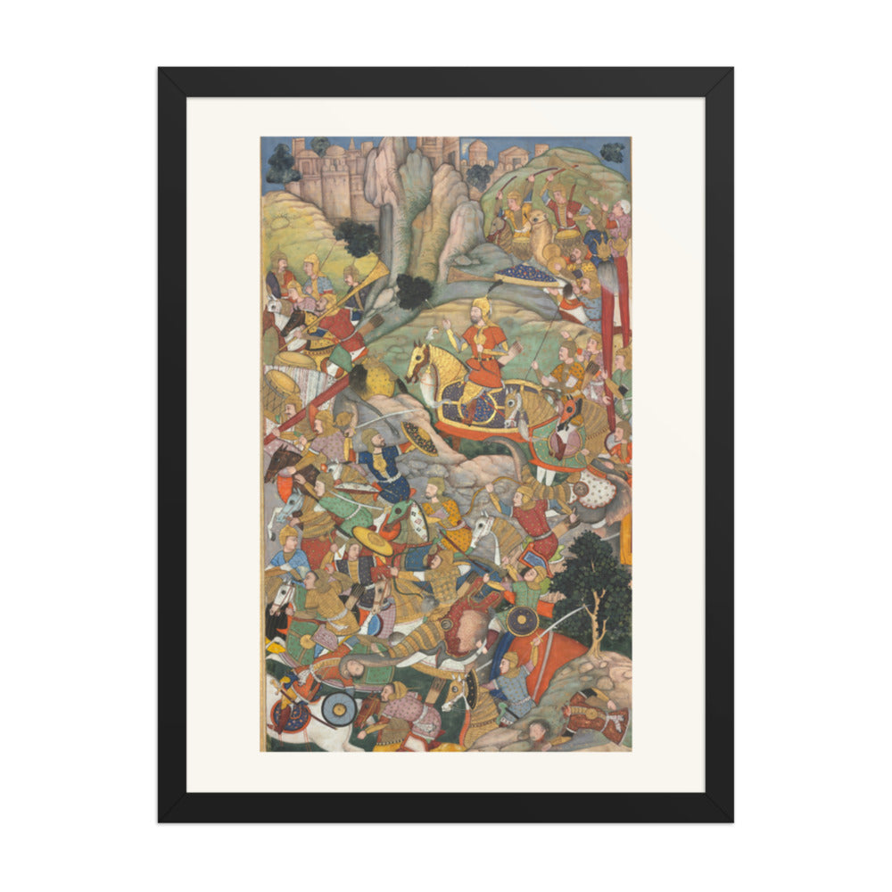 Humayun Defeating the Afghans Before Reconquering India — Akbarnama Folio, circa 1590 — Restored Mughal Wall Art — view 4