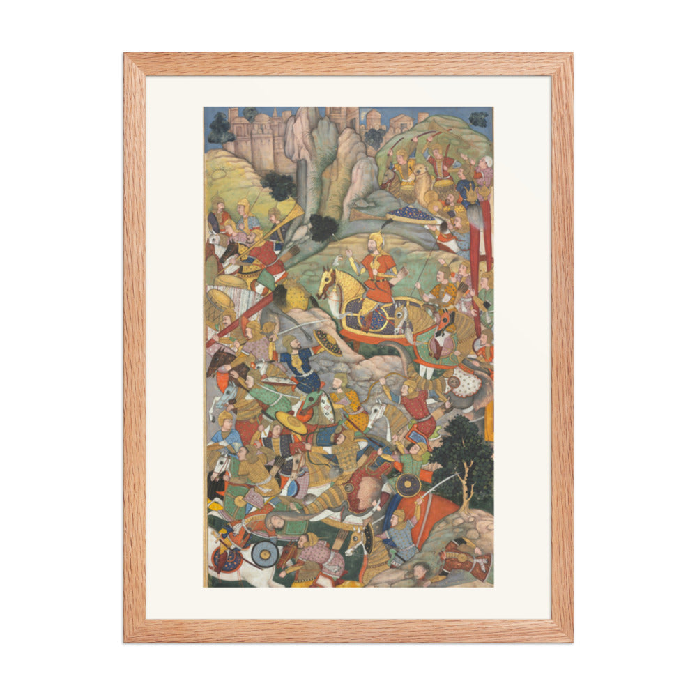 Humayun Defeating the Afghans Before Reconquering India — Akbarnama Folio, circa 1590 — Restored Mughal Wall Art — view 5