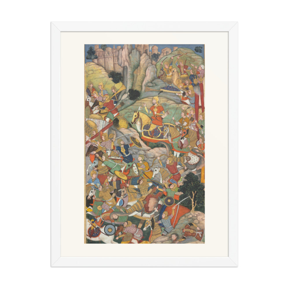 Humayun Defeating the Afghans Before Reconquering India — Akbarnama Folio, circa 1590 — Restored Mughal Wall Art — view 6