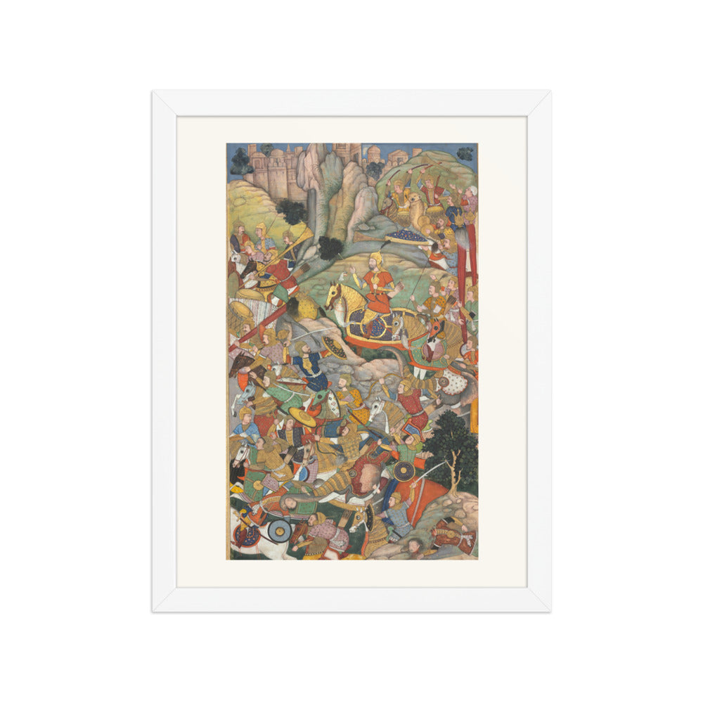 Humayun Defeating the Afghans Before Reconquering India — Akbarnama Folio, circa 1590 — Restored Mughal Wall Art — view 6