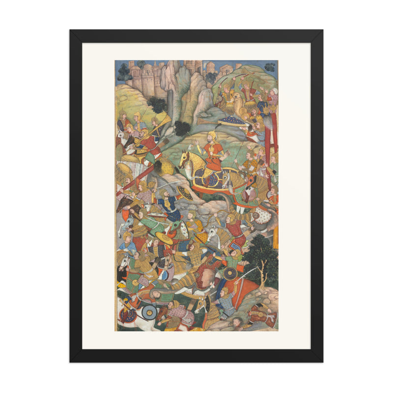 Humayun Defeating the Afghans Before Reconquering India — Akbarnama Folio, circa 1590 — Restored Mughal Wall Art