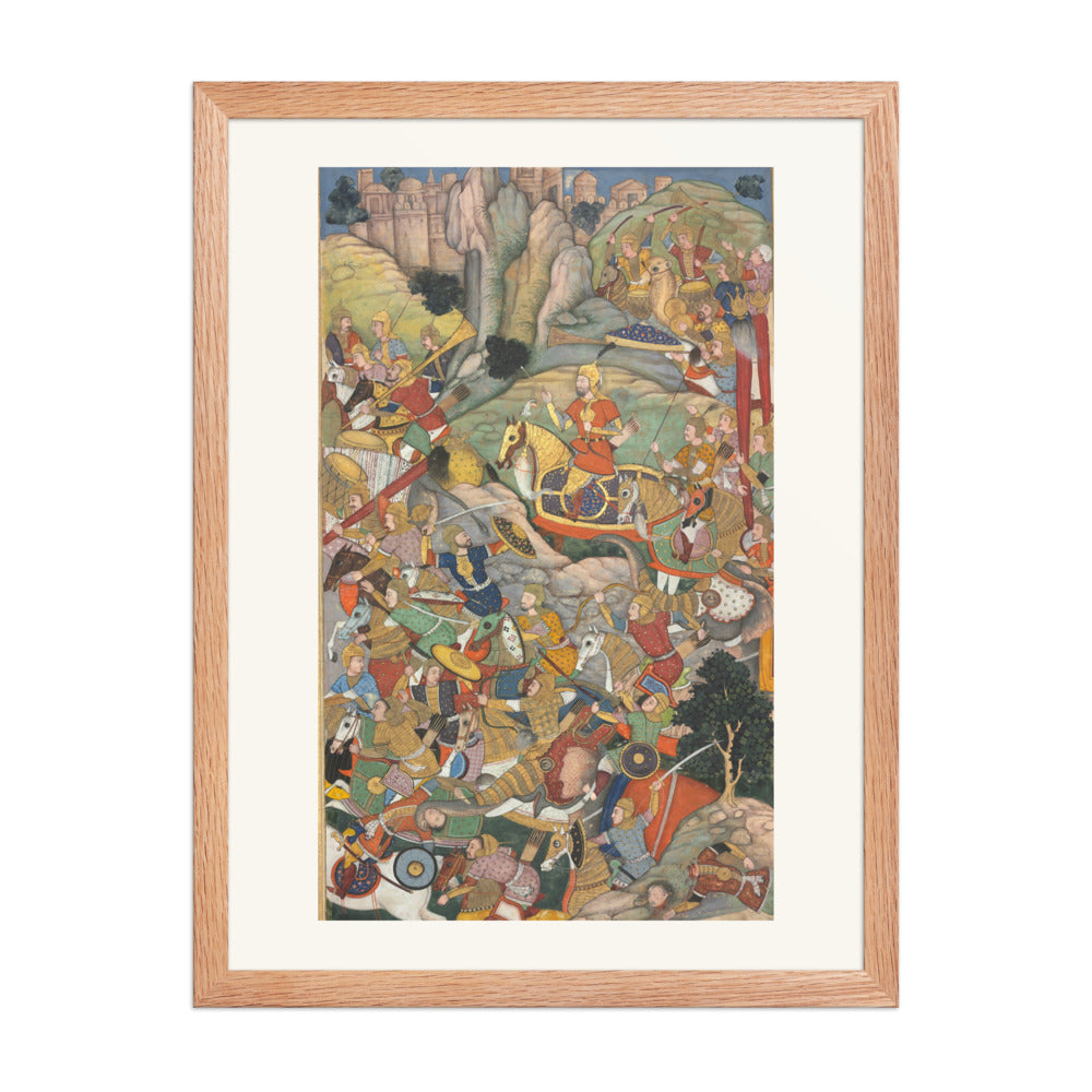 Humayun Defeating the Afghans Before Reconquering India — Akbarnama Folio, circa 1590 — Restored Mughal Wall Art — view 2