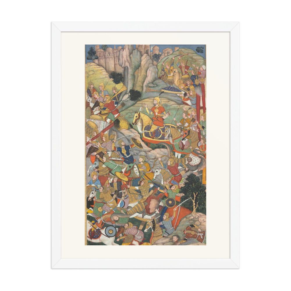 Humayun Defeating the Afghans Before Reconquering India — Akbarnama Folio, circa 1590 — Restored Mughal Wall Art — view 3