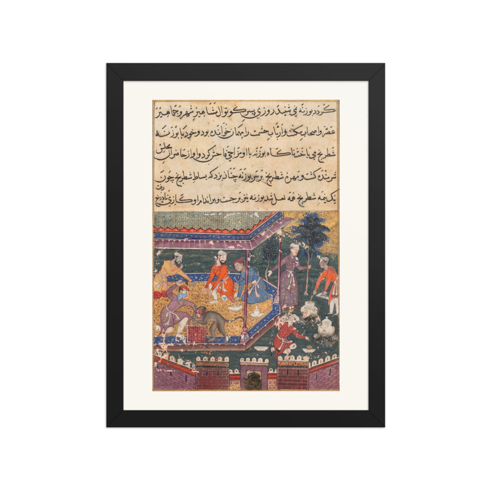 The Monkey Bites the Prince at Chess — Dasavanta, Tutinama (Fifth Night) | Restored Mughal Wall Art — view 4