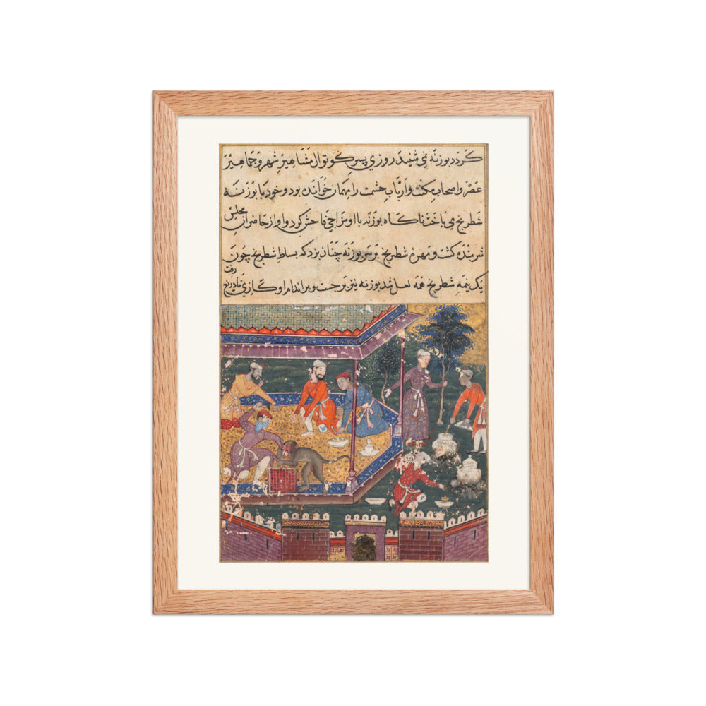 The Monkey Bites the Prince at Chess — Dasavanta, Tutinama (Fifth Night) | Restored Mughal Wall Art — view 5