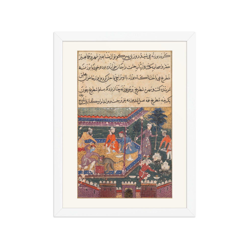 The Monkey Bites the Prince at Chess — Dasavanta, Tutinama (Fifth Night) | Restored Mughal Wall Art — view 6