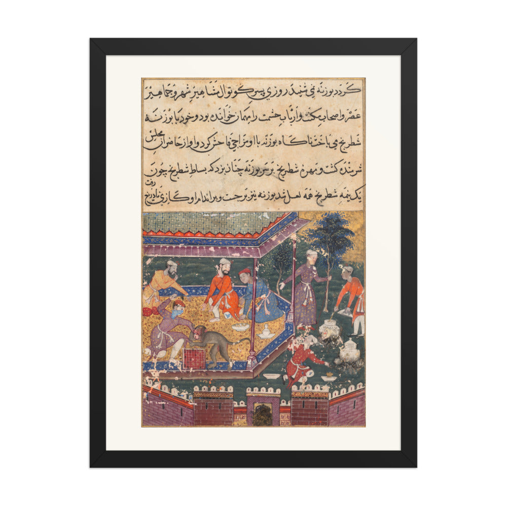The Monkey Bites the Prince at Chess — Dasavanta, Tutinama (Fifth Night) | Restored Mughal Wall Art — view 1