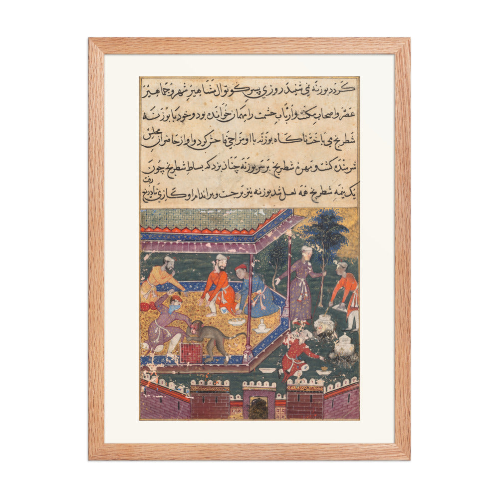 The Monkey Bites the Prince at Chess — Dasavanta, Tutinama (Fifth Night) | Restored Mughal Wall Art — view 2