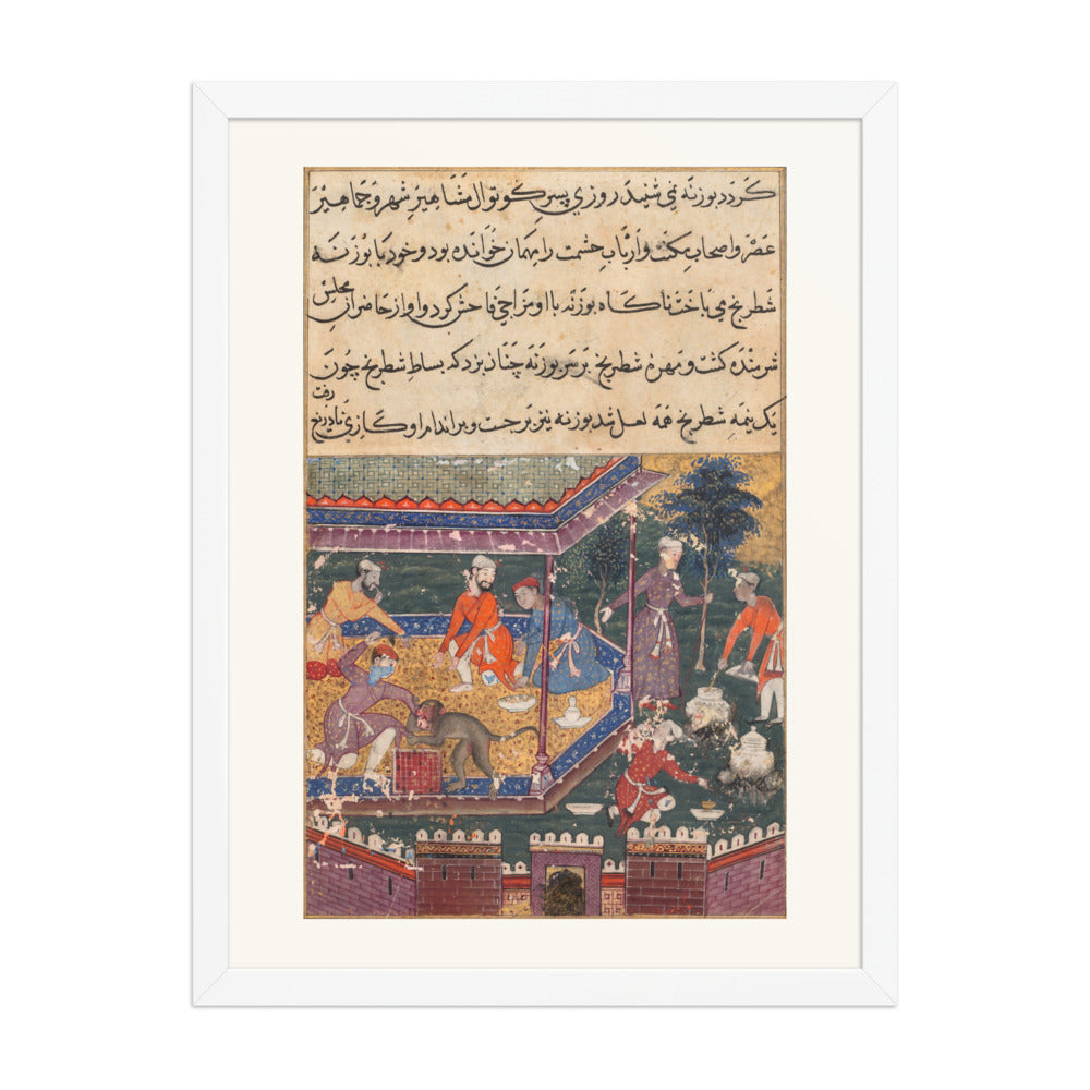 The Monkey Bites the Prince at Chess — Dasavanta, Tutinama (Fifth Night) | Restored Mughal Wall Art — view 3