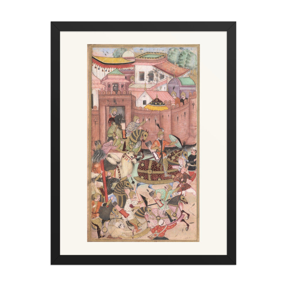 Babur Emerges from Khwaja Didar Fort – Imperial Baburnama Manuscript, c.1590 – Restored Mughal Wall Art — view 1