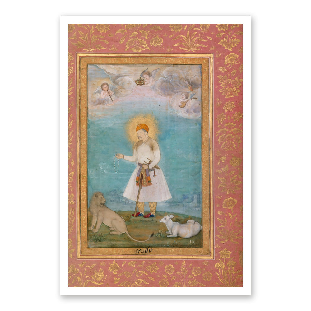 Akbar With Lion and Calf by Govardhan | Restored Mughal Wall Art — view 7