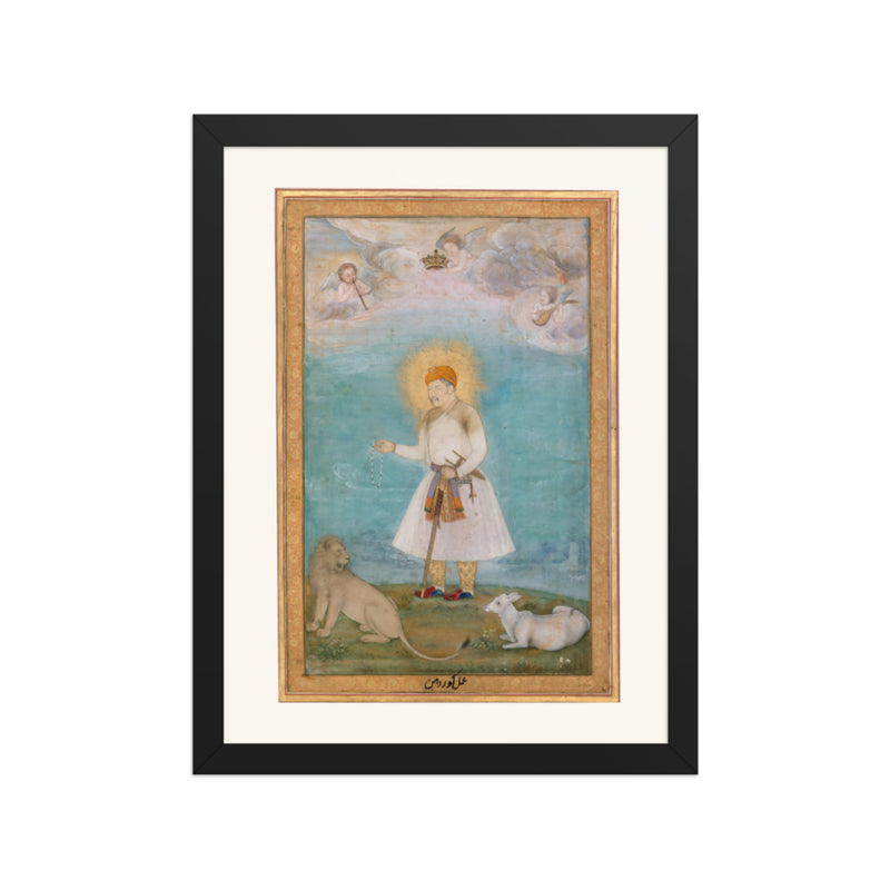 Akbar With Lion and Calf by Govardhan | Restored Mughal Wall Art