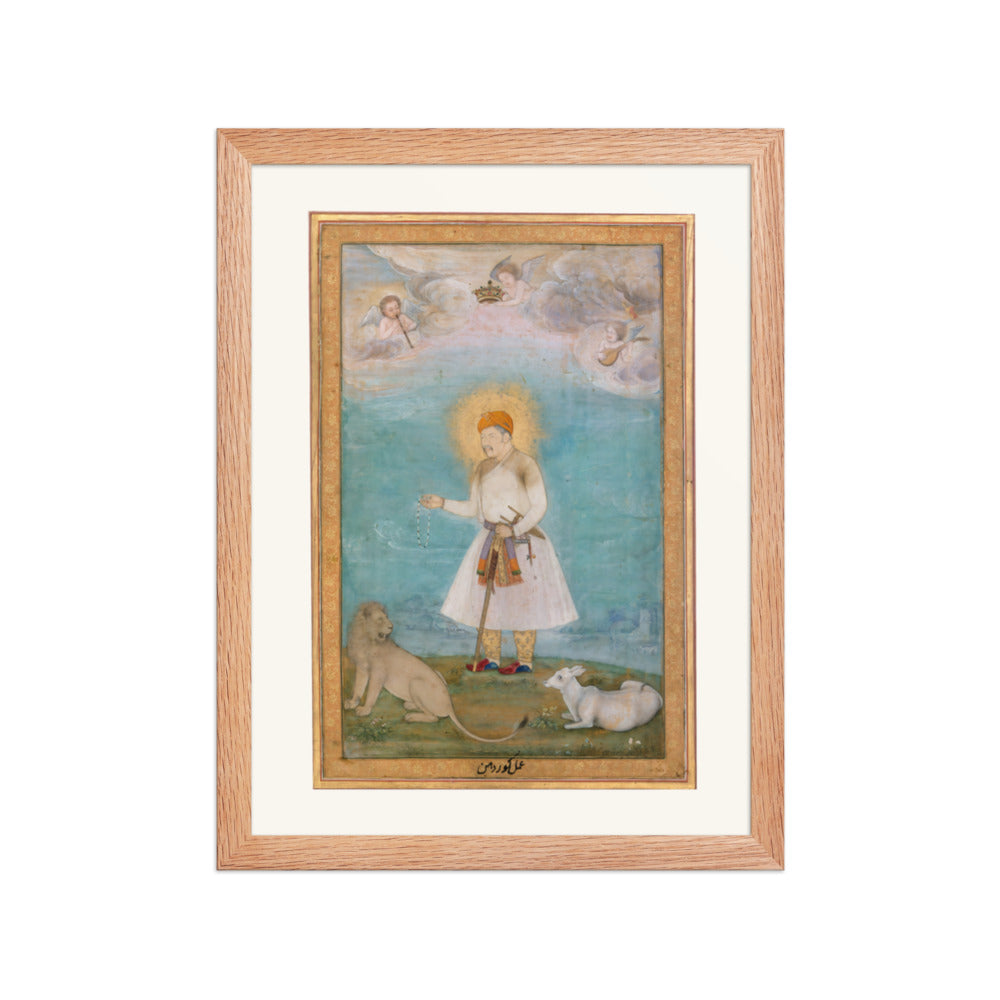 Akbar With Lion and Calf by Govardhan | Restored Mughal Wall Art — view 2