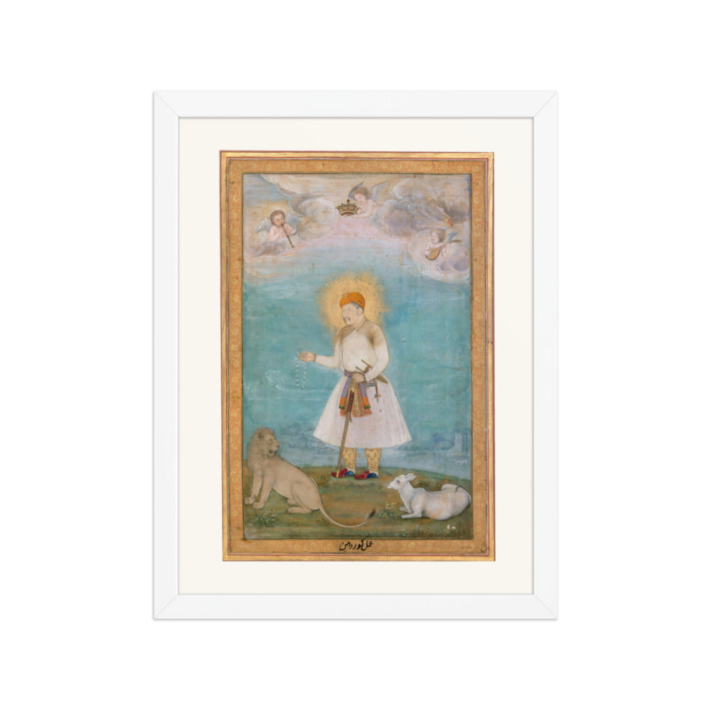 Akbar With Lion and Calf by Govardhan | Restored Mughal Wall Art — view 3