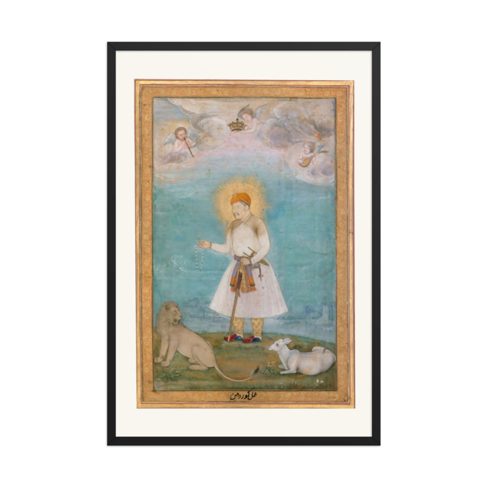 Akbar With Lion and Calf by Govardhan | Restored Mughal Wall Art — view 7