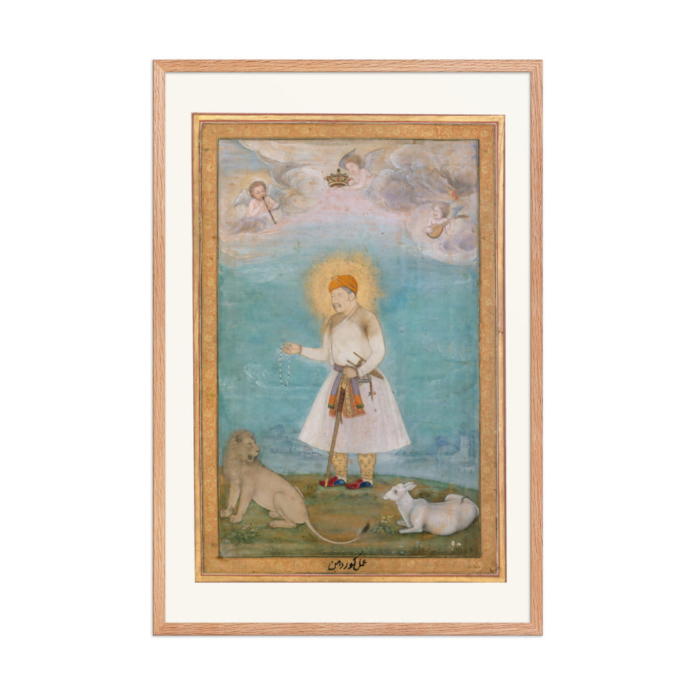 Akbar With Lion and Calf by Govardhan | Restored Mughal Wall Art — view 8