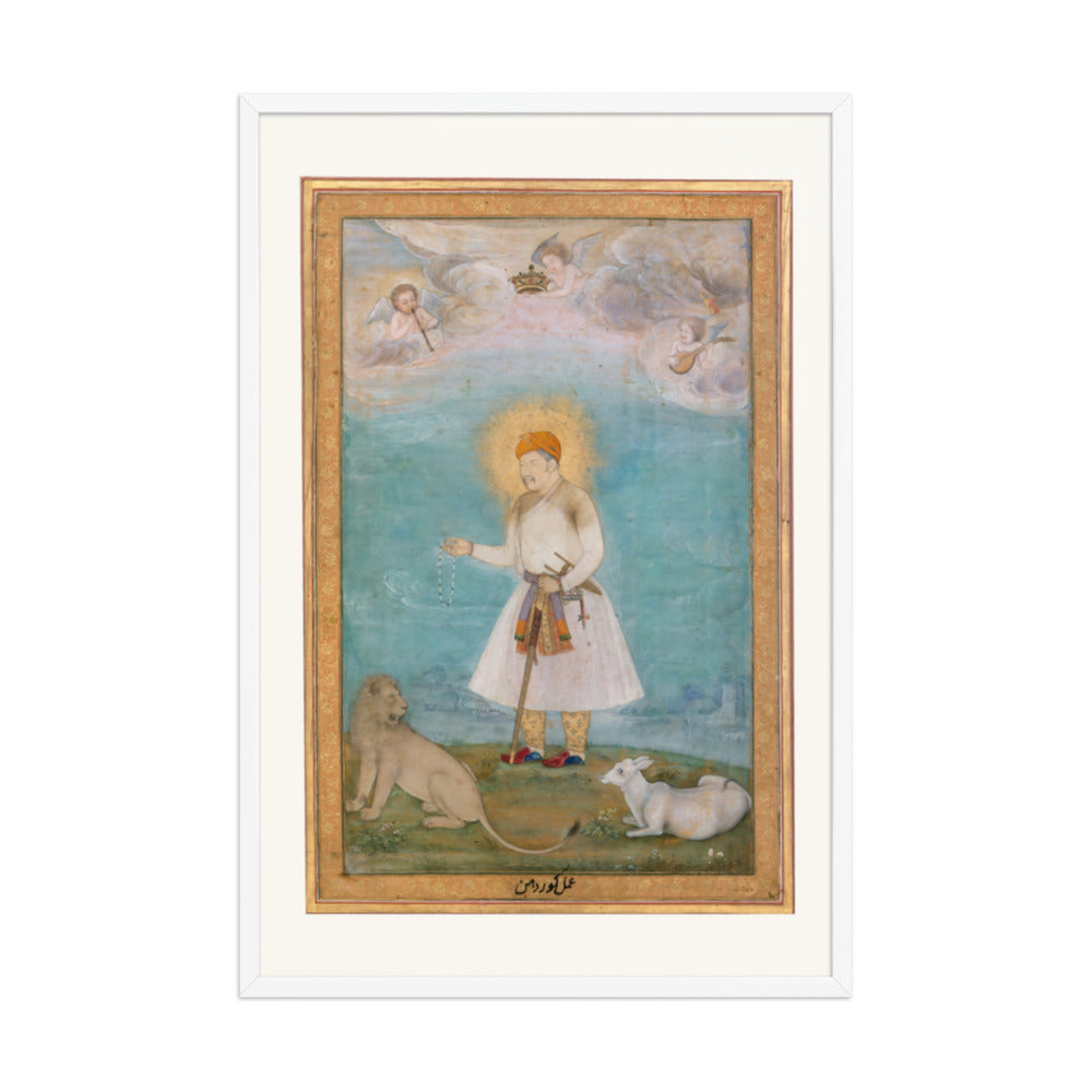 Akbar With Lion and Calf by Govardhan | Restored Mughal Wall Art — view 9