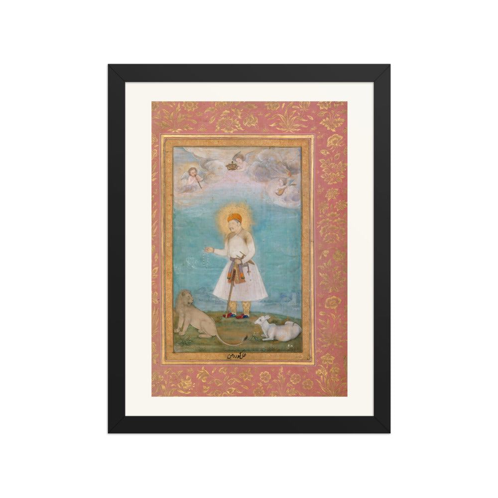 Akbar With Lion and Calf by Govardhan | Restored Mughal Wall Art — view 2