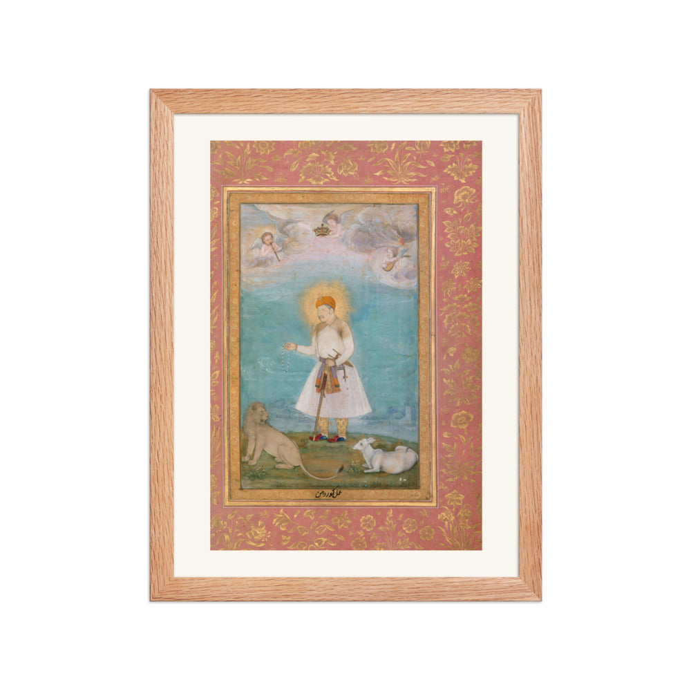 Akbar With Lion and Calf by Govardhan | Restored Mughal Wall Art — view 4