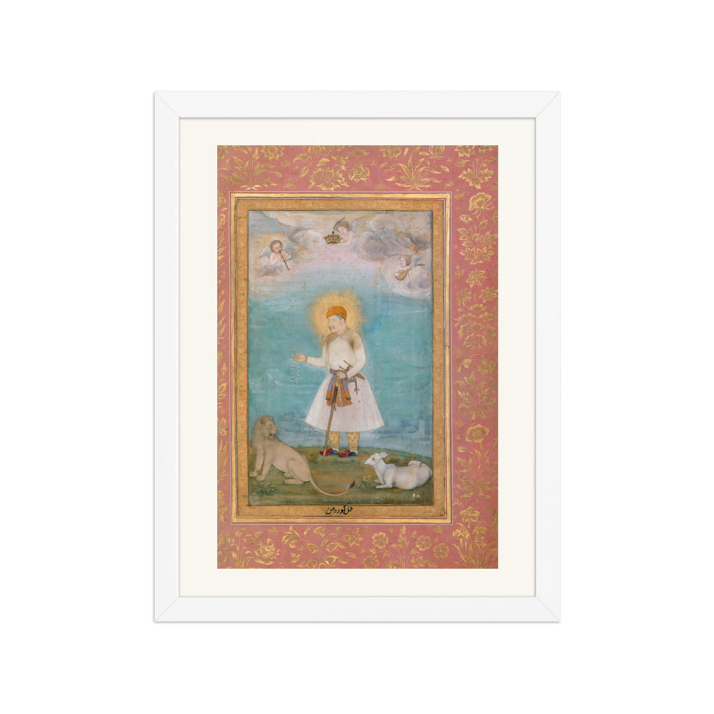 Akbar With Lion and Calf by Govardhan | Restored Mughal Wall Art — view 6