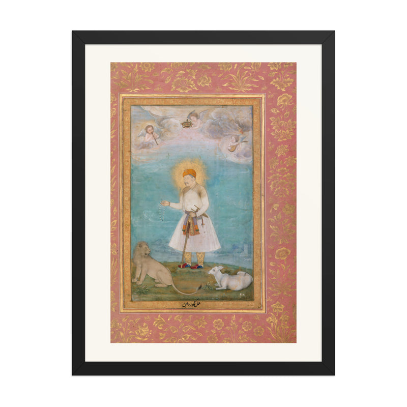 Akbar With Lion and Calf by Govardhan | Restored Mughal Wall Art