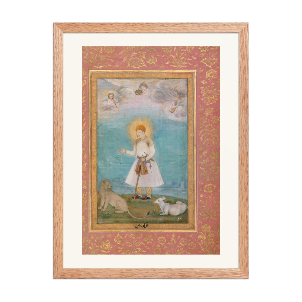 Akbar With Lion and Calf by Govardhan | Restored Mughal Wall Art — view 3