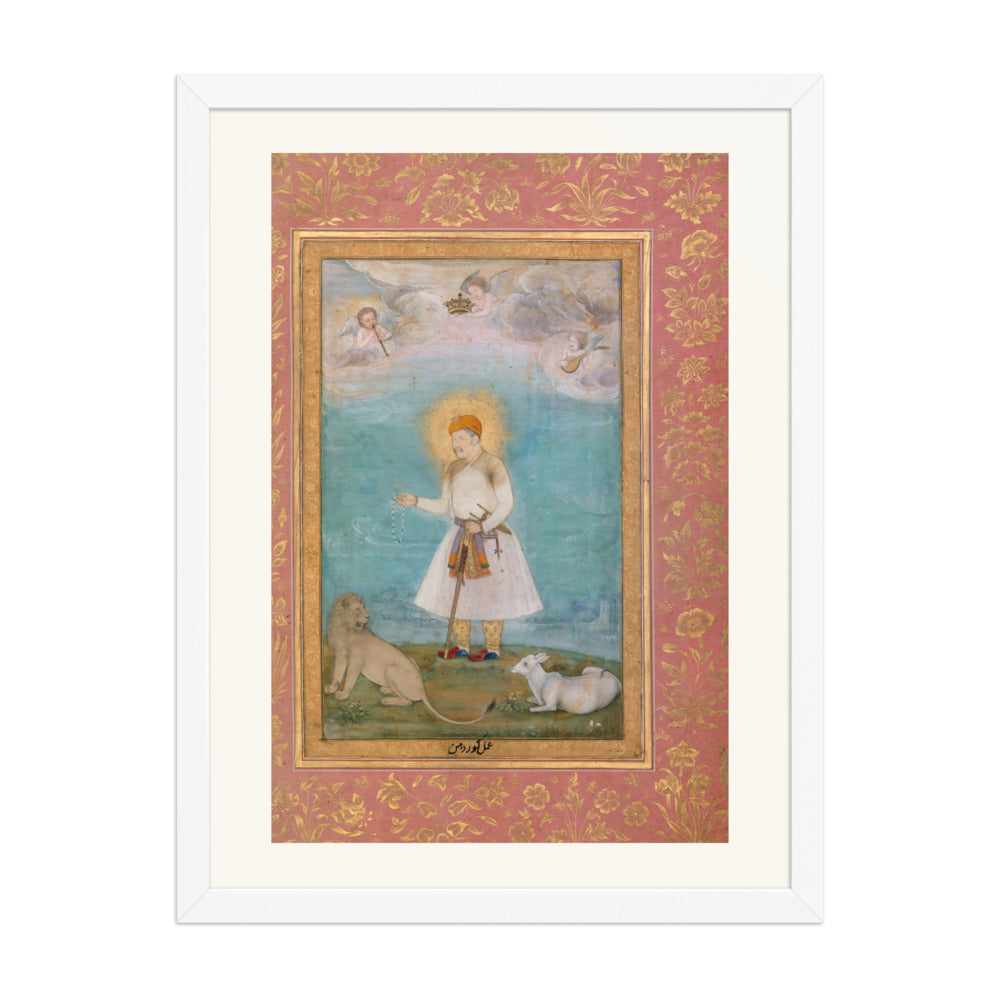 Akbar With Lion and Calf by Govardhan | Restored Mughal Wall Art — view 5