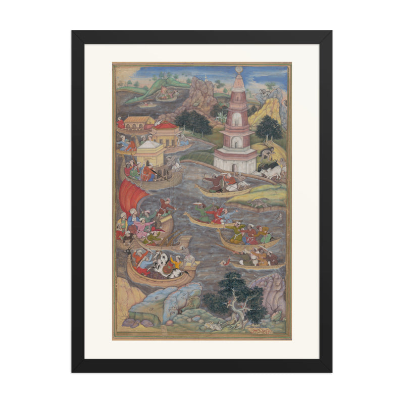 Alexander Fights a Sea Battle by Dharmadas, from Akbar's Khamsa of Amir Khusrau – Restored Mughal Wall Art