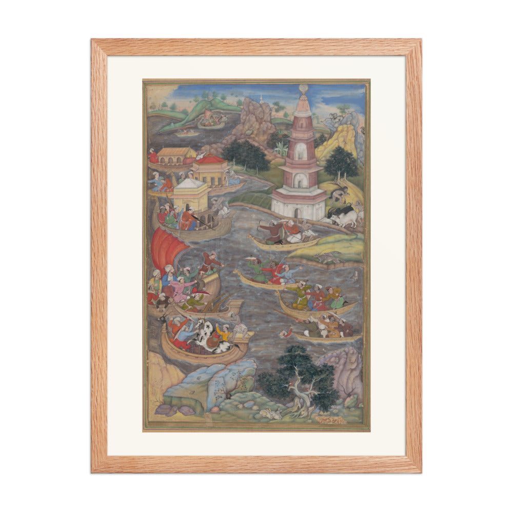 Alexander Fights a Sea Battle by Dharmadas, from Akbar's Khamsa of Amir Khusrau – Restored Mughal Wall Art — view 2
