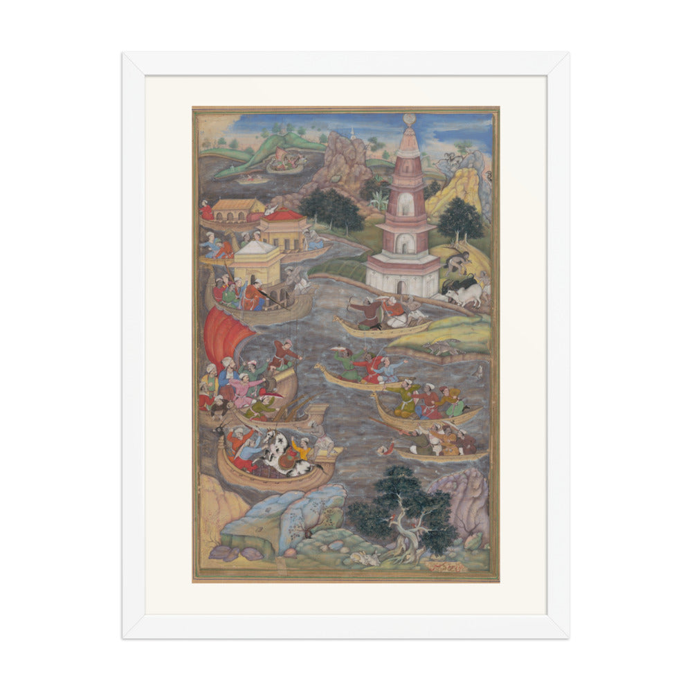 Alexander Fights a Sea Battle by Dharmadas, from Akbar's Khamsa of Amir Khusrau – Restored Mughal Wall Art — view 3