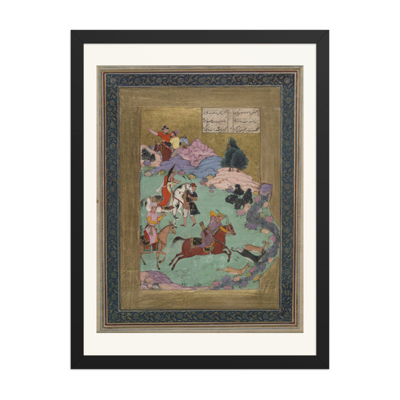 Bahram Gur Hunting — Shahnama Folio | Restored Mughal Wall Art
