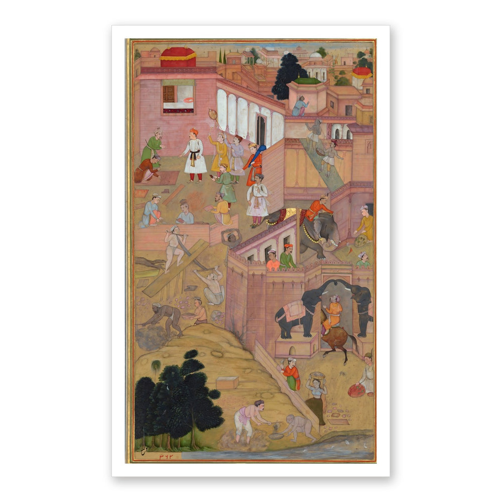 Akbar Inspecting the Construction of Fatehpur Sikri by Balchand | Restored Mughal Wall Art — view 7