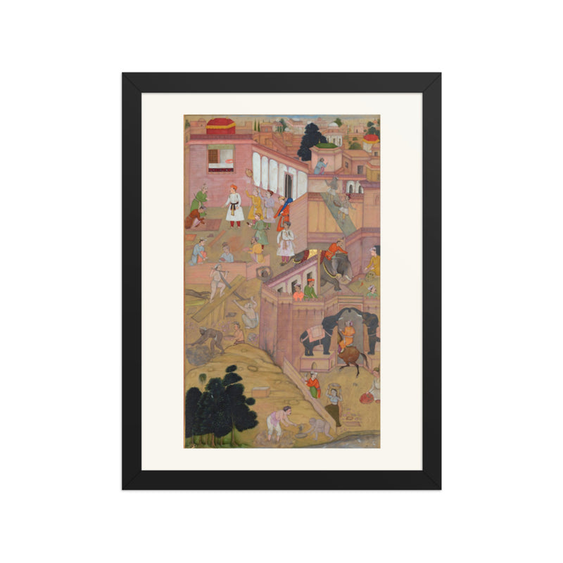 Akbar Inspecting the Construction of Fatehpur Sikri by Balchand | Restored Mughal Wall Art