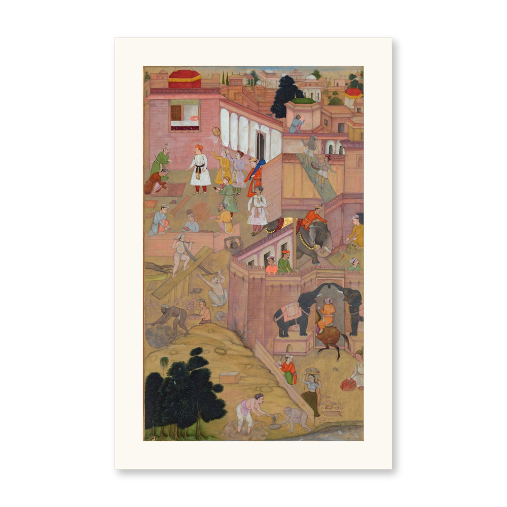 Akbar Inspecting the Construction of Fatehpur Sikri by Balchand | Restored Mughal Wall Art — view 7