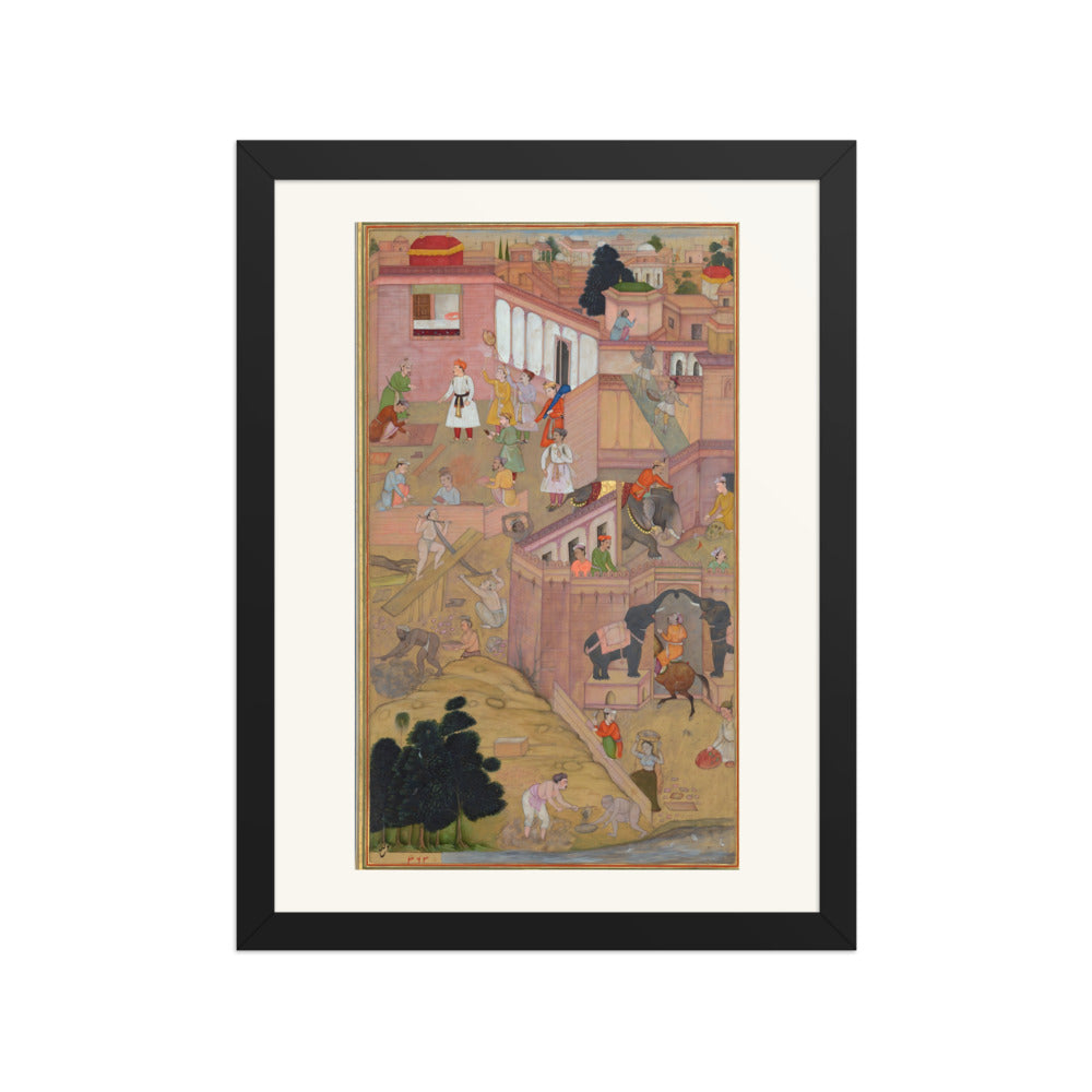 Akbar Inspecting the Construction of Fatehpur Sikri by Balchand | Restored Mughal Wall Art — view 2