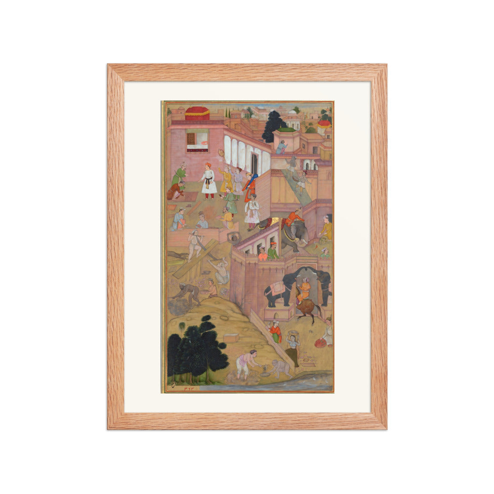 Akbar Inspecting the Construction of Fatehpur Sikri by Balchand | Restored Mughal Wall Art — view 4