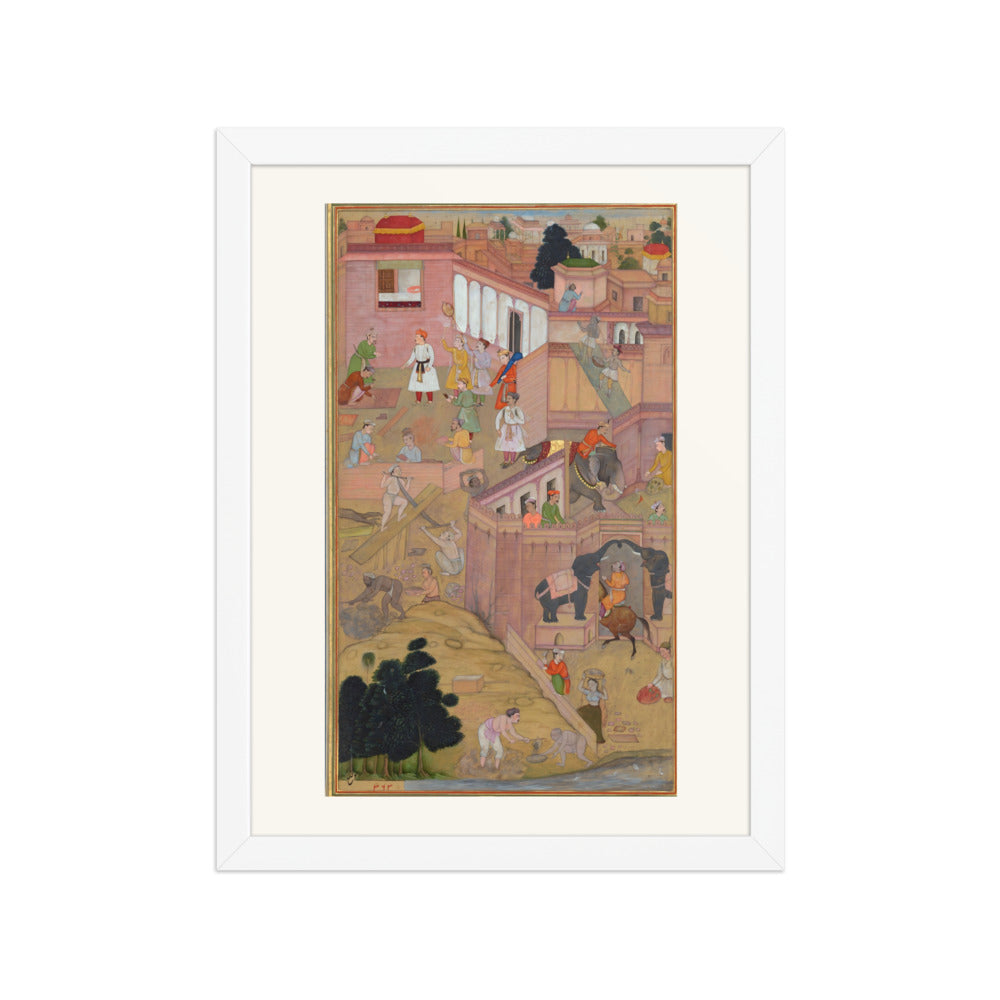 Akbar Inspecting the Construction of Fatehpur Sikri by Balchand | Restored Mughal Wall Art — view 6