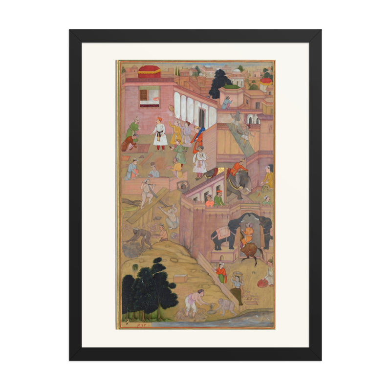 Akbar Inspecting the Construction of Fatehpur Sikri by Balchand | Restored Mughal Wall Art