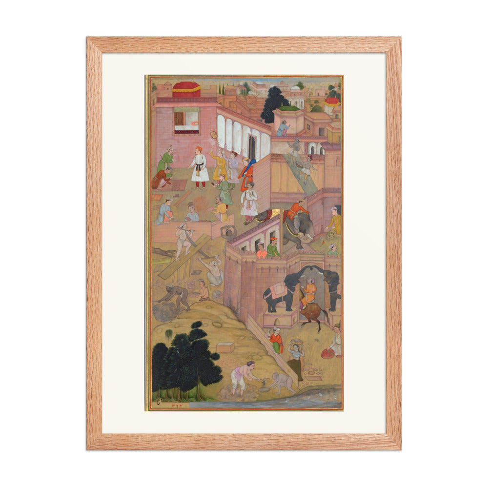 Akbar Inspecting the Construction of Fatehpur Sikri by Balchand | Restored Mughal Wall Art — view 3