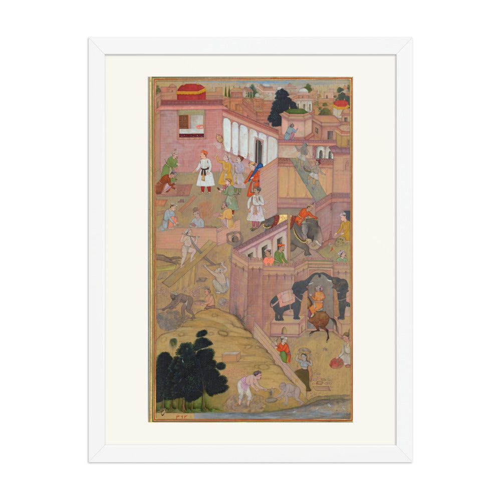 Akbar Inspecting the Construction of Fatehpur Sikri by Balchand | Restored Mughal Wall Art — view 5
